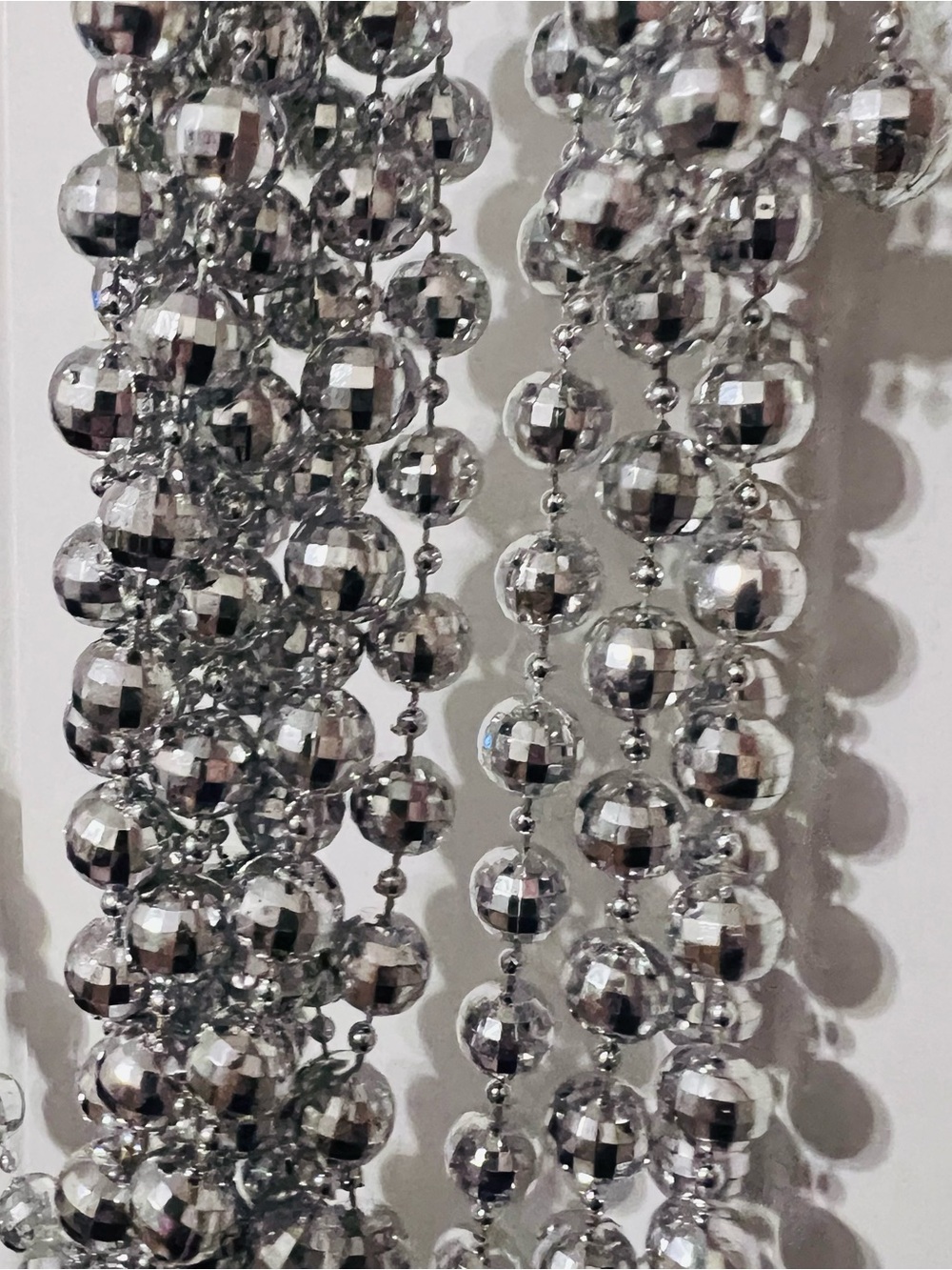 Vintage Christmas garlands silver bead disco ball mirrored 8 ft long strands